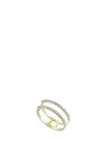 Double Diamond Line Women's Gold Ring
